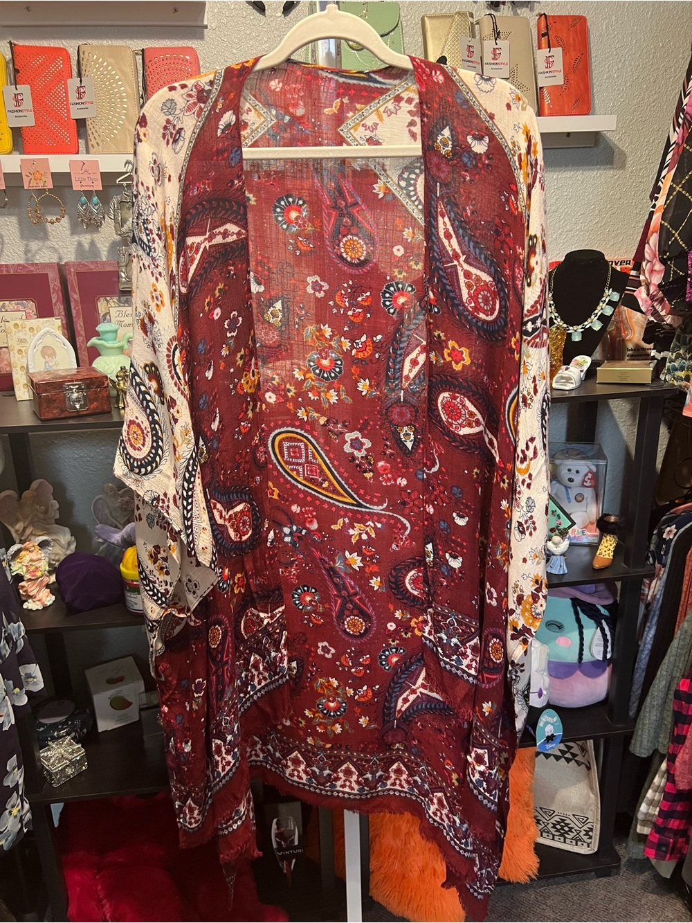 Bohemian Paisley Open-Front Duster Kimono